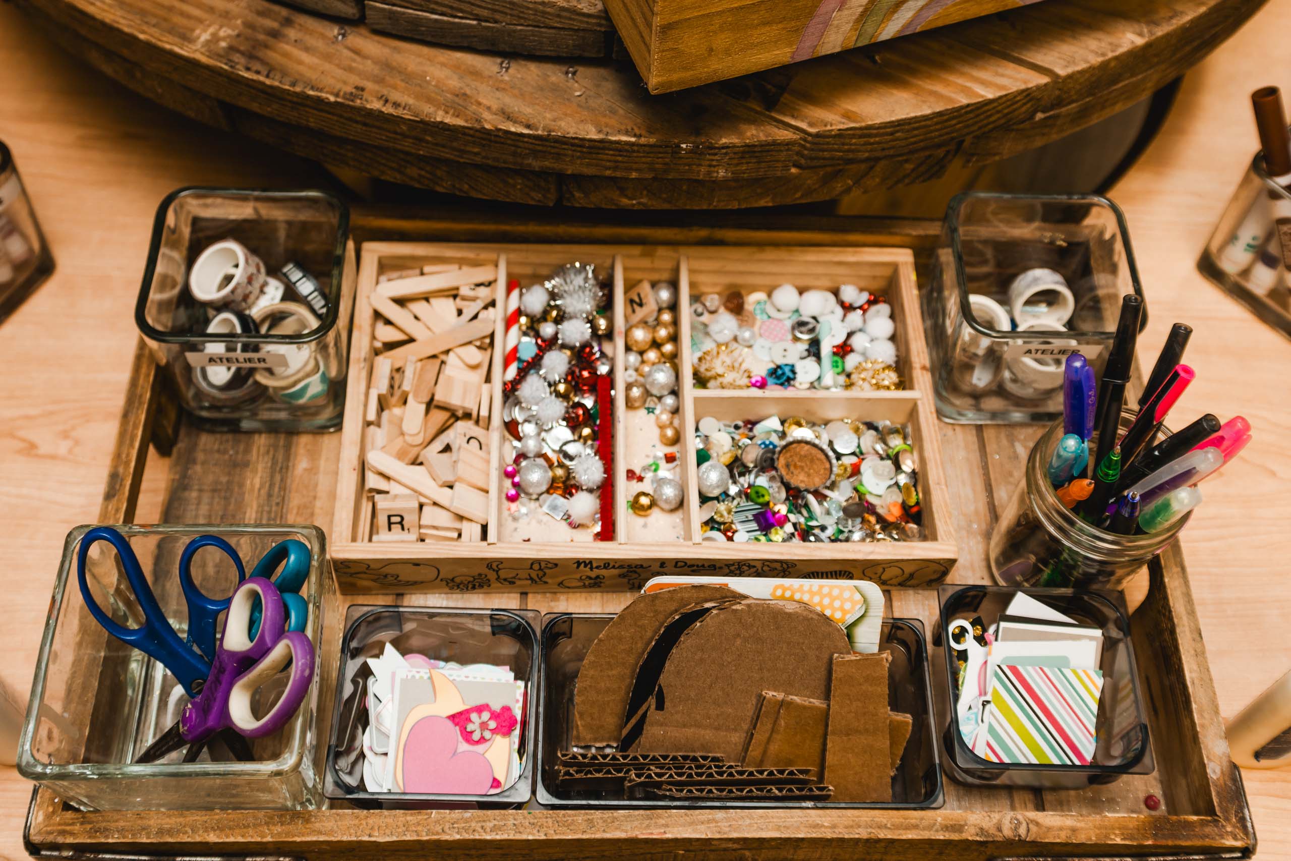 A tray of crafting items.